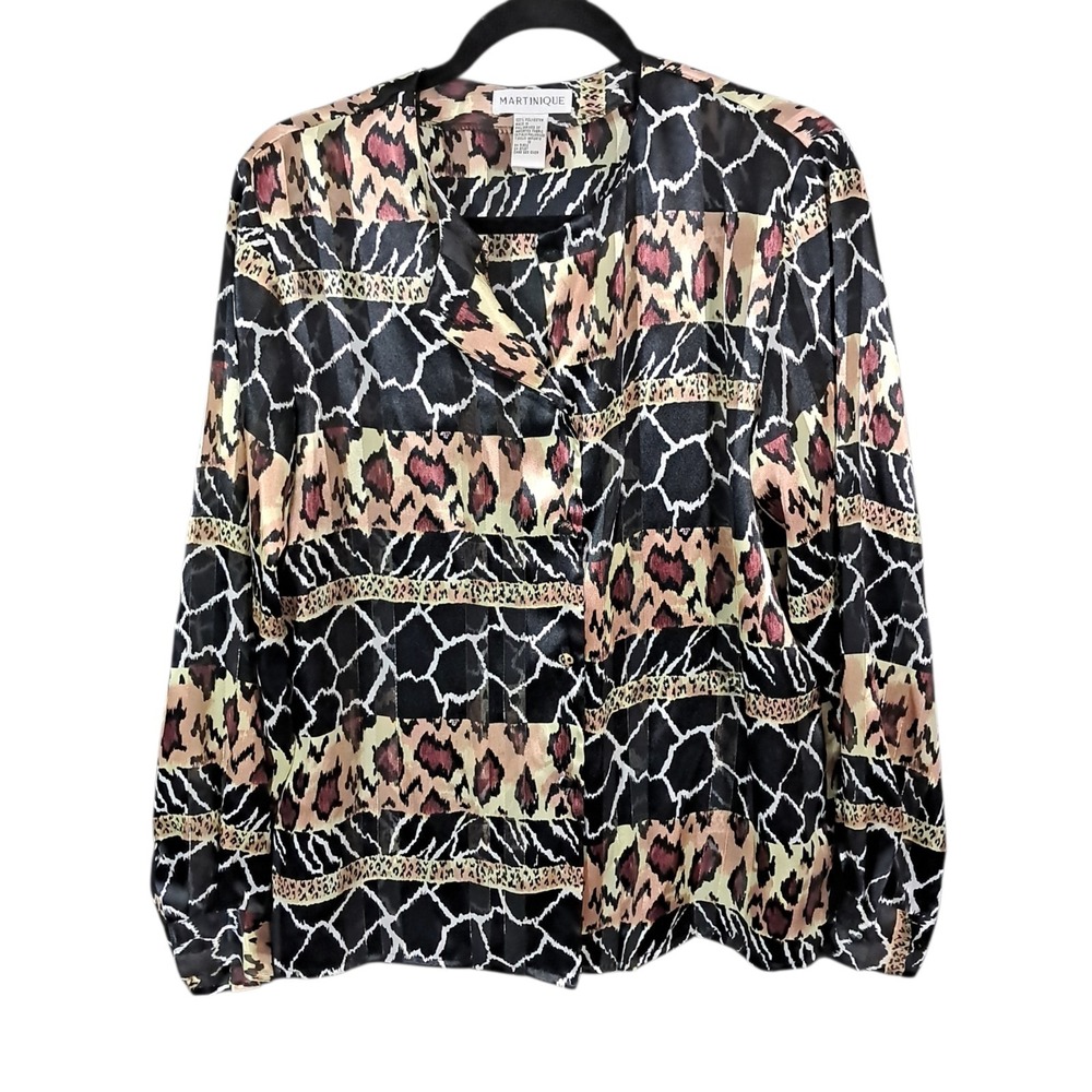 Martinique Vintage Animal Print Women‎ Blouse Top Size 10 Long Sleeve Mob Wife L